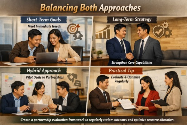Balancing both approaches: short-term goals, long-term strategy, hybrid approach, practical tip