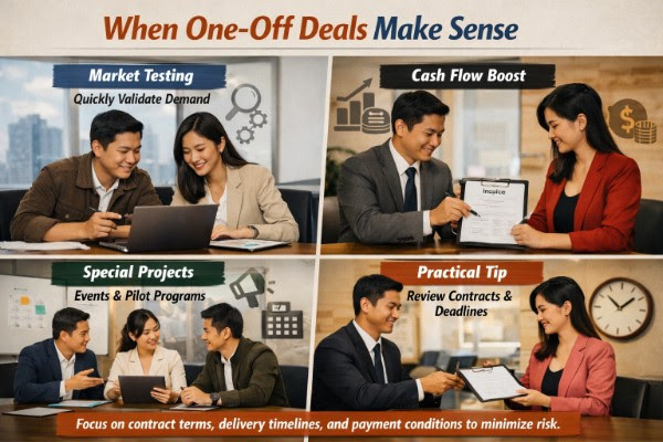 When one-off deals make sense: market testing, cash flow boost, special projects, practical tip