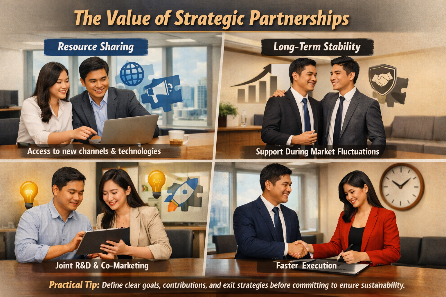 The value of strategic partnerships: resource sharing, long-term stability, joint R&D and co-marketing, faster execution