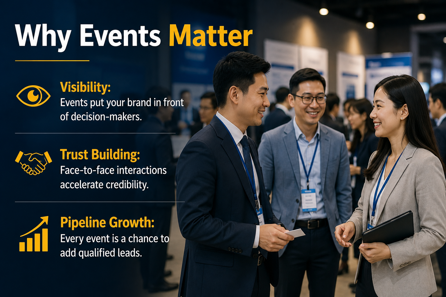 Why events matter: visibility, trust building, pipeline growth
